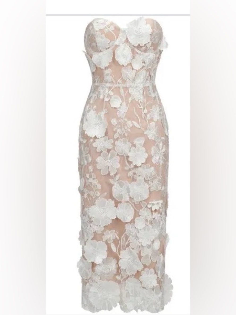 Bella Barnett White/ Nude Lace Flower Stunner Dress